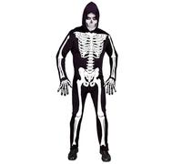 Widmann - Costume Skeleton Jumpsuit with Hood Neon Glow Under UV Light Halloween Fancy Dress
