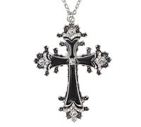 Widmann ? Cross Necklace with Rhinestones Womens, Silver/Black, One Size, vd-wdm03515