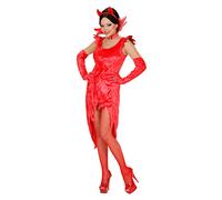 Widmann Devil Lady (Velvet Dress, Gloves, Stand-Up Collar With Gem) (L) Red