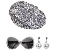 Widmann 68599 Babe Costume Set, Sequin Hat, Glitter Glasses, Earrings with Disco Ball, Theme Party, Carnival, Multicoloured, Standard Size