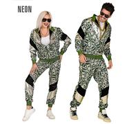 Widmann 11284 Costume 80s Tracksuit Dollar, Jacket and Trousers, Banknotes, Jogging Suit, Retro Style, Bad Taste Party, Carnival, Multicoloured, XL