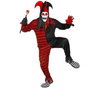 Widmann 29322 - Evil Harlequin Costume, Jumpsuit, Mask with Hood and Hat, Clown, Joker, Horror, Halloween