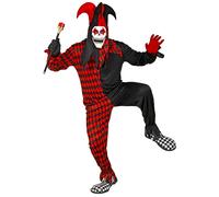 Widmann 29322 - Evil Harlequin Costume, Jumpsuit, Mask with Hood and Hat, Clown, Joker, Horror, Halloween