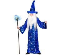 Widmann Fantasy Wizard (Robe, Hat) (140 cm / 8-10 Years) Blue
