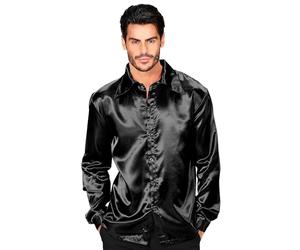 Widmann Generique - Black imitation satin shirt for men Small (UK 8)