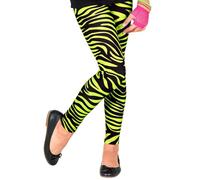 Widmann Girls Children's Leggings Tiger Neon Green 80s Animal Print Disco Fever Bathing Taste Stripes Theme Party Carnival 29386, Multicoloured, 128