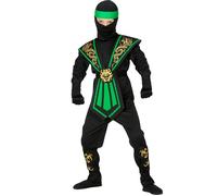 Widmann 10238080 Children's Ninja Costume with Weapon Set, Black-Green, 140 (EU)