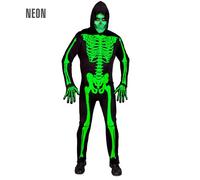 Widmann - Costume Skeleton Jumpsuit with Hood Neon Glow Under UV Light Halloween Fancy Dress