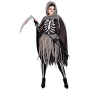 Widmann Grim Reaper (Bones Dress, Tights & Gloves, Hooded Cape, Chains) (M) Grey