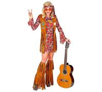 Widmann - Hippie Costume, Dress, Vest, Headband, Boot Covers with Fringe, Flower Power, Flower Girl, Theme Party, Carnival