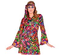 Widmann 29303 Adult Hippie Costume, Dress and Headband, Flower Power, 70s, Theme Party, Carnival, Multicoloured, L