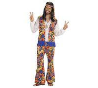 Widmann - Hippie Man Costume, Shirt with Vest, Trousers, Headscarf, Chain with Locket, Carnival, Theme Party