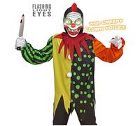 Widmann Horror Clown (Hooded Coat, Collar, Mask With Flashing Light Eyes & 3 Evi