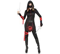 Widmann - Kostüm Ninja, Overall mit Kapuze, Gesichtsmaske, Gürtel, Armschnüre, Beinschnur, japanische Kämpferin, Mottoparty, Karneval