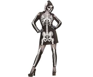 Widmann - Kostüm Skelett, Mottoparty, Karneval Lady, Kleid mit Kapuze und Strapsen-Leggings, Halloween, Mottoparty, Karneval