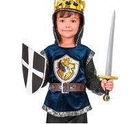 Widmann Medieval Knight (Hooded Coat, Belt) (128 cm / 5-7 Years) Blue