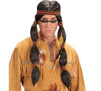 W WIDMANN MILANO Party Fashion Mens Indian Native American Wig With Plaits And Headband Hat Accessory For Native Wild West American Cowboys Fancy Dress