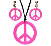 WIDMANN MILANO PARTY FASHION W 53281 - Hippie Jewellery Set, Necklace and Earrings, Pink, Flower Power, Peace, Flower Girl, Theme Party, Carnival
