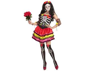 Widmann Mujer Dia De Los Muertos (Dress, Fingerless Gloves, Thigh Highs, Headpie