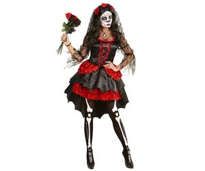 Widmann Mujer Dia De Los Muertos (Dress, Fingerless Gloves, Thigh Highs, Headpie