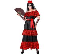 Widmann Mujer Dia De Los Muertos (Dress, Rose Belt, Fingerless Gloves, Flower Ve