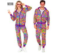 Widmann 45144 Trainingsanzug Neon Costume Tracksuit, Flower Power Hippie, Various Designs, XL