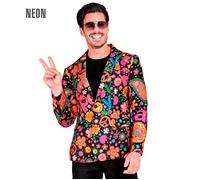 Widmann - Party Fashion Jacket, Hippie Pattern, Suit Jacket, Neon, Flower Power, Peace, Showmen