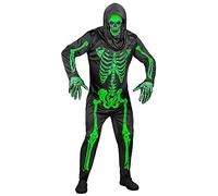 Widmann - Neon skeleton costume, jumpsuit, gloves, mask, Halloween, carnival, theme party