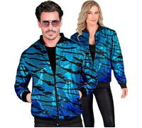 WIDMANN - Party Fashion Bomber Jacket, Blue Waves, Sequin Jacket, Vest, Party Outfit, Disco
