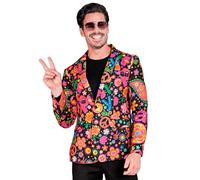 Widmann - Party Fashion Jacket, Hippie Pattern, Suit Jacket, Neon, Flower Power, Peace, Showmen
