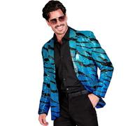 Widmann - Party Fashion Men's Blue Sequin Jacket Disco Fever Schlagermove | Shiny 70s disco blazer, suit jacket for festival, carnival and eye-catching party looks