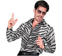 Widmann Party Fashion Shirt (Animalier Zebra Sequin Shirt) (L/XL) Silver