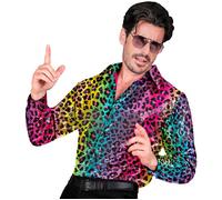 WIDMANN - Party Fashion Sequin Shirt Men Rainbow Leopard Print Disco Fever Strike Movie Mens Shirt
