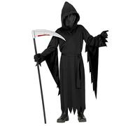 Kids Grim Reaper Costume Hooded Robe Faceless Mask Halloween Fancy Dress