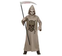Kids Grim Reaper Costume Hooded Robe Faceless Mask Halloween Fancy Dress