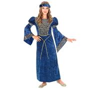 Widmann Renaissance Lady (Dress, Headpiece) (128 cm / 5-7 Years) Blue