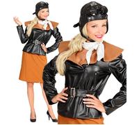 Widmann Retro Aviator Girl (Jacket, Skirt, Scarf, Hat) (M) Black