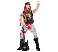 Widmann 37869 - Rock Star Costume, Set Consisting of T-Shirt, Trousers, Belts, Wrist Straps, Bands, Overboots and Hairband, Multicoloured Fancy Dress for Men, Carnival, Halloween, XXL