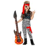 WIDMANN 08287 Children's Rock Star Costume Tank Top, Mesh Shirt, Trousers, Belt, Leg Band, Bandana, 80s, Rocker, Geometric, Multicoloured, 140