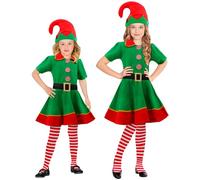 Widmann Santa's Little Helper Elf (Dress With Belt, Hat, Stockings) (116 cm / 4-