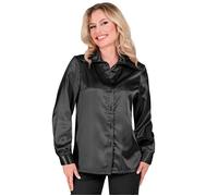 Widmann Satin Black 70s Disco Shirt (M) Black
