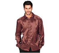 Widmann Satin Brown 70s Disco Shirt (L) Brown