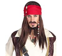Widmann Srl-WDM06393 VD-Pirate Wig with Bandana Moustache Lace Beads for Adult Men, Black, WDM06393