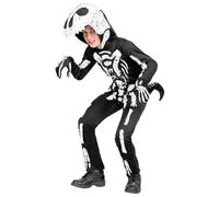 Widmann T-Rex Skeleton (Hooded Overalls With Mask) (136 cm/ 7-9 Years) Black