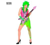 Widmann 10772 - Adult Costume 80s Fashion Girl, Dress and Fingerless Fishnet Gloves, Neon, Disco, Theme Party, Carnival
