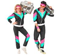 WIDMANN 10163 - Adult Costume 80s Tracksuit, Black/Turquoise/Pink, L