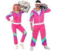 WIDMANN 98801 Unisex Men’s/Women’s 80s Track Suit. Pink, Purple and Green. Retro Party, Halloween and Carnival