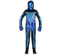 Widmann Toxic Skeleton (Jumpsuit, Hooded Mask) (140 cm / 8-10 Years) Blue