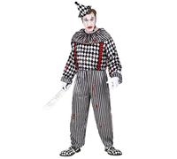Adult Vintage Clown Costume Black White Outfit Halloween Fancy Dress Circus