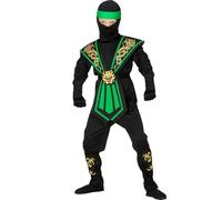 Widmann 10238080 Children's Ninja Costume with Weapon Set, Black-Green, 140 (EU)